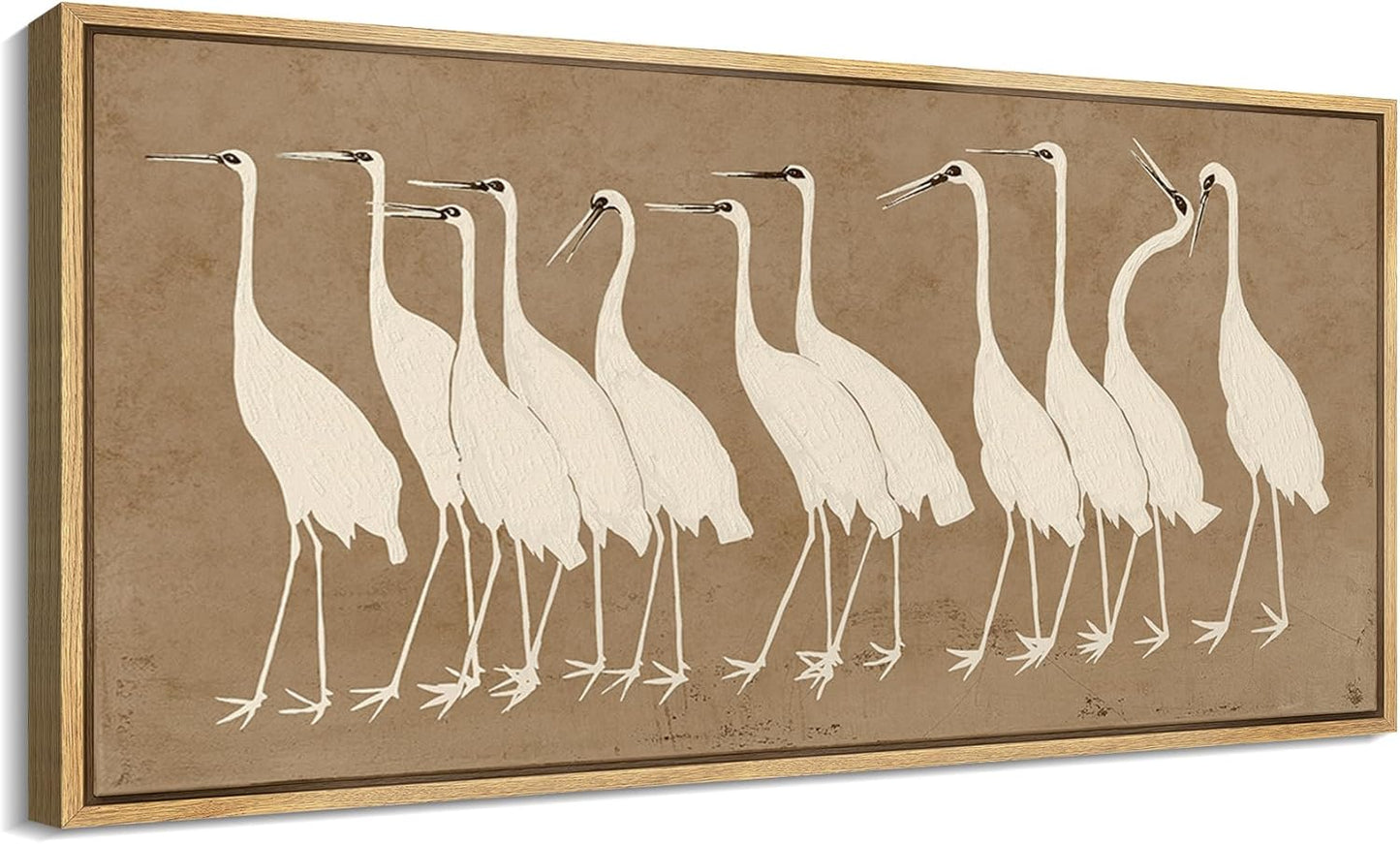 MUDECOR Extra Large Framed Canvas Print Wall Art Minimalist White Cranes on Beige Background Antique Retro Fine Art Illustrations Decorative Colorful for Bedroom - 60"x30"