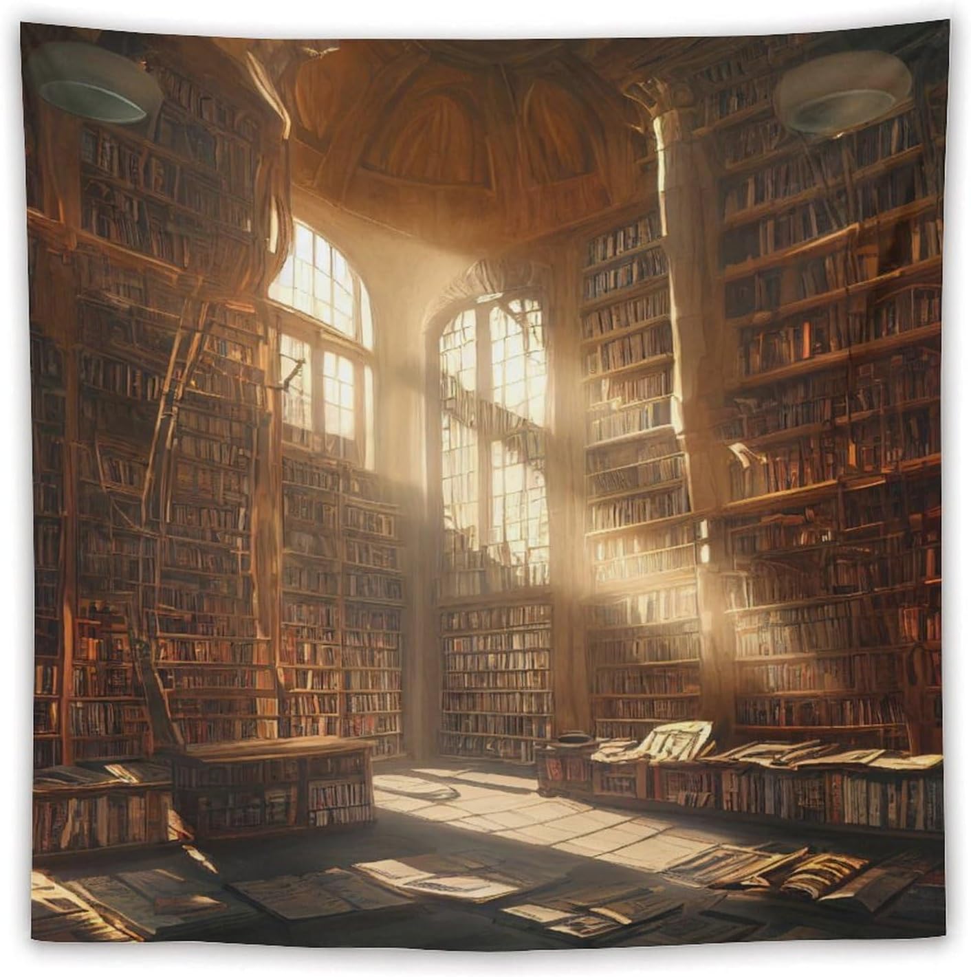 Kurtect Retro Bookshelf Tapestry,Medieval Mid Century Library Building Pattern Print Tapestries for Party Beach Picnic Blankets Tablecloths Living Room Wall Deocr, 60x60 in