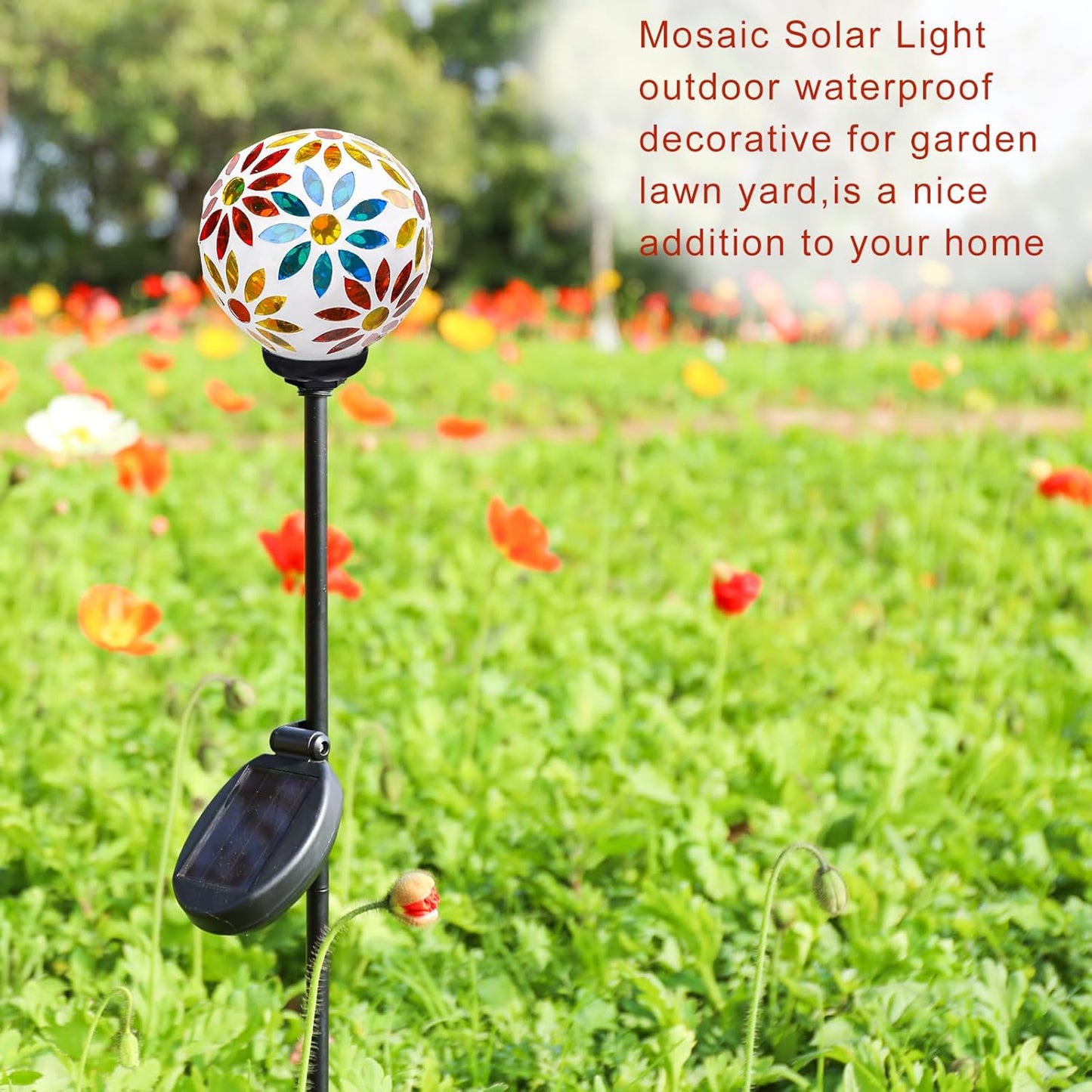 VCUTEKA Solar Garden Lights, Mosaic Solar Lights Outdoor Decor Pathway Light Waterpoof LED Stake Light for Landscape Lawn Patio Yard Decoration, 1 Pack