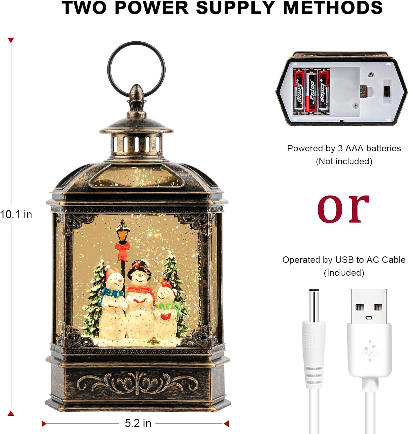 Christmas Snow Globe Swirling Glittering Snowman Choir with Music & Timer, USB Lined/Battery Operated Lighted Water Lantern for Christmas Festival Decoration Gifts