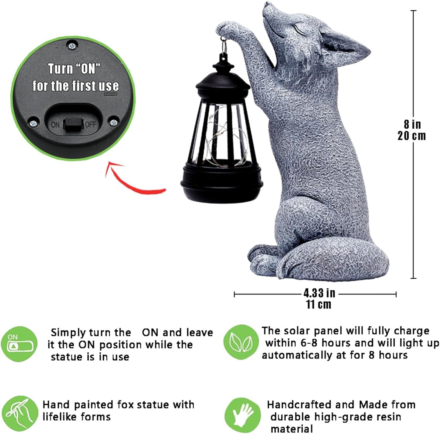Fox Statue for Garden Decor, Garden Statue with Solar Power Light for Outdoor Patio Porch Lawn Yard Backyard Oudside Indoor Shelf Decoration,Praying Fox Sculptures Decorations to Wow Your Guests