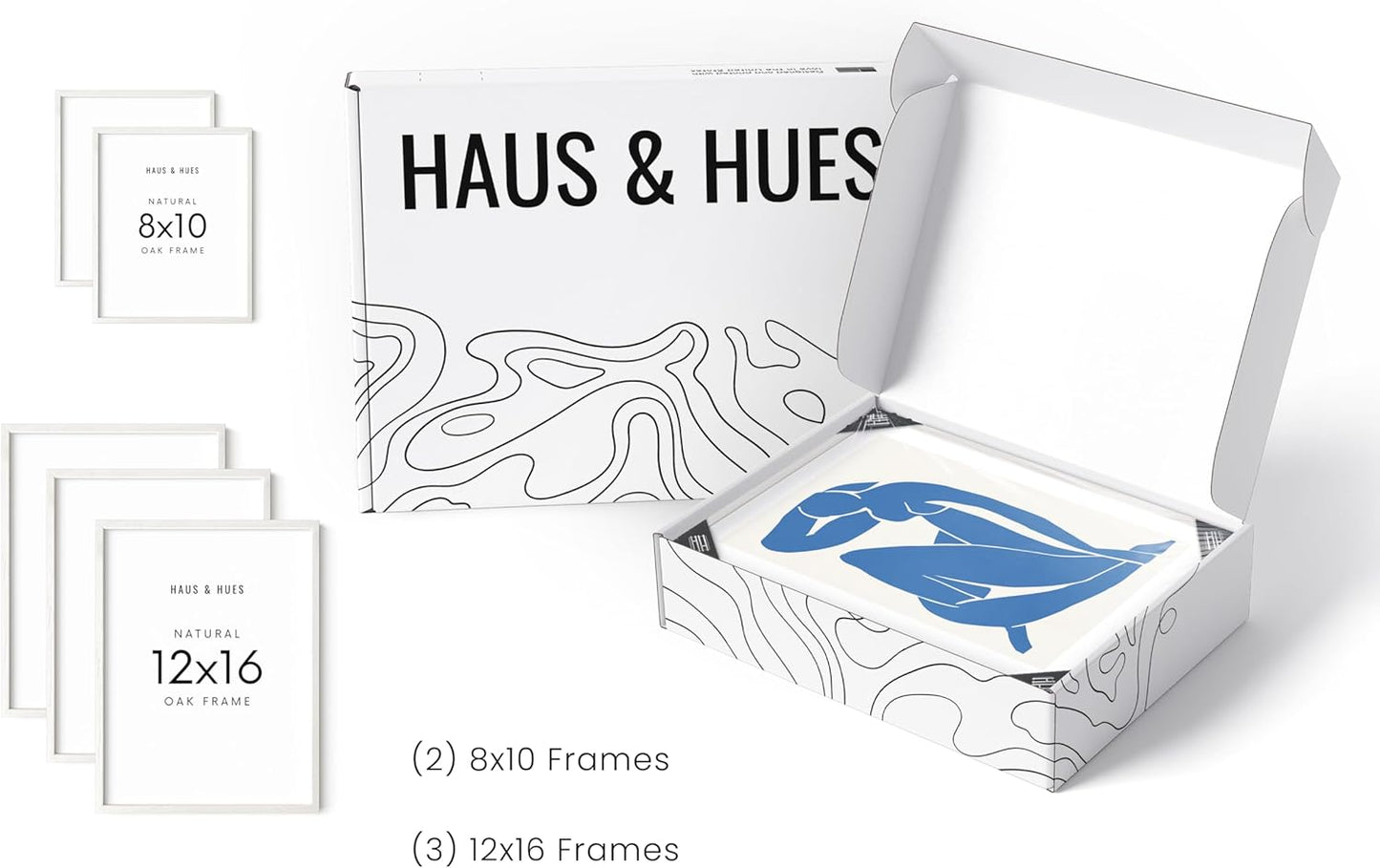 HAUS AND HUES Picture Frames for Wall - Set of 5 White Photo Frames, Photo Frame Collage, Bulk Picture Frames, Assorted Picture Frames, Picture Frames Bulk (Two 8x10, Three 12x16 White)