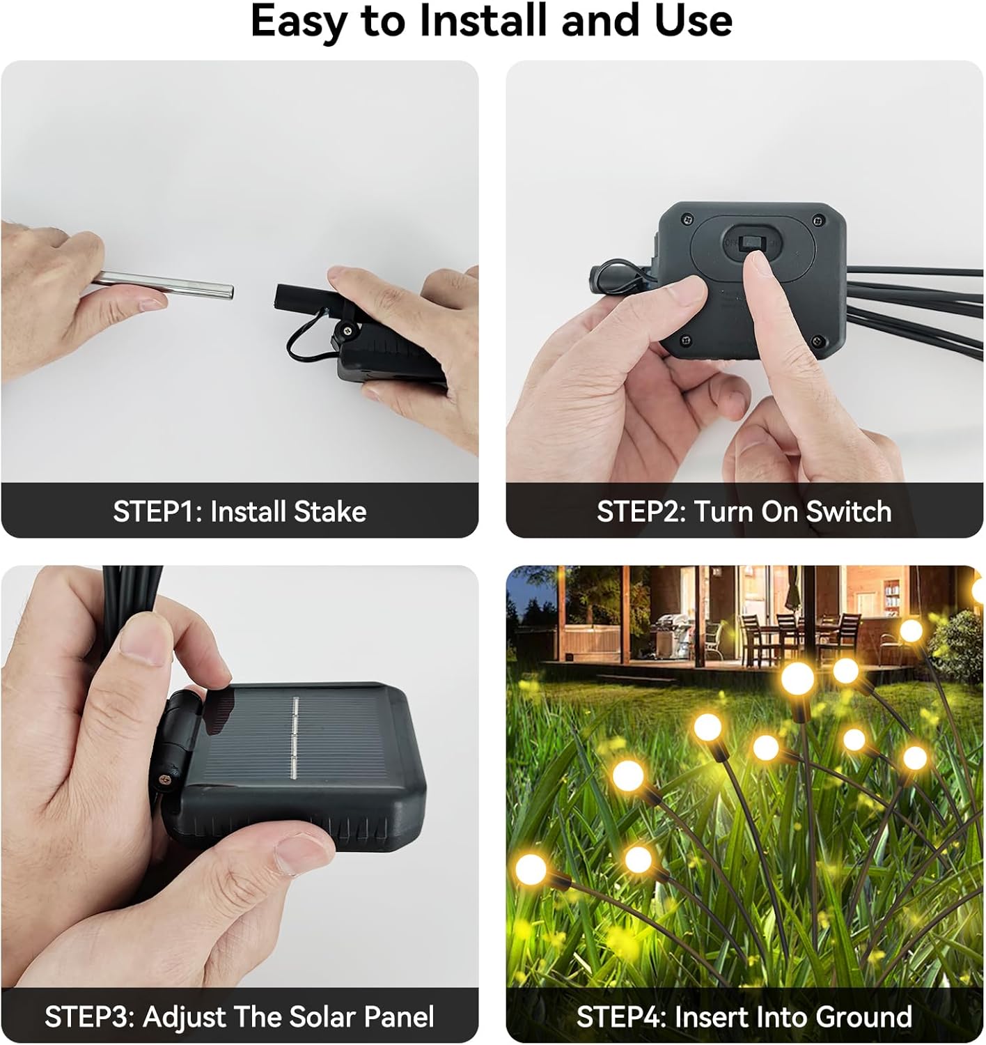 Solar Garden Lights Outdoor Waterproof, 4 Pack 32 LED Swaying Light Firefly Light Outdoor Decor Lights for Garden Gifts for Pathway Party Christmas Decoration, Warm White