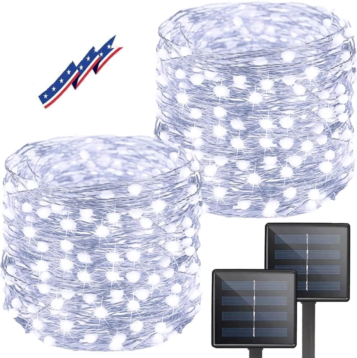 Solar String Lights Outdoor, Upgraded 2-Pack 80FT 200 LED Solar Twinkle Light for Outside, Waterproof Silver Wire 8 Modes Solar Fairy Lights for Garden Patio Tree Christmas Party Wedding (Cool White)