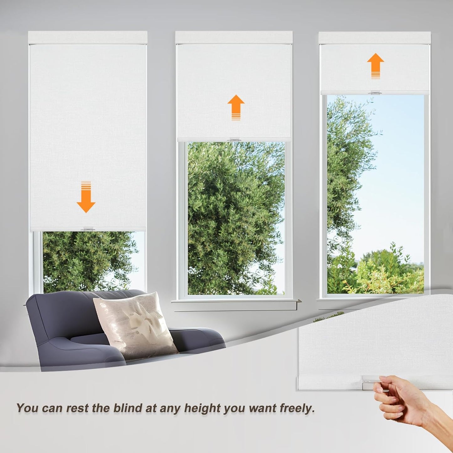 Persilux Blackout Roller Shades & Blinds Windows Shades Free-Stop Blackout Blinds with Jacquard Fabric,Cordless Blinds Pull Down Shades for Home, Easy to Install for Door/Office, White(82.5"W x 84"H)