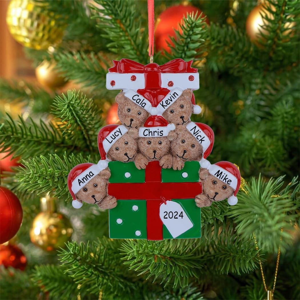 Personalized Family Ornament 2024, Bear Family of 7 Christmas Tree Ornament, Customized Teddy Bear Ornaments for Christmas Tree Decor, Unique Bear Gifts for Mom, Dad, Grandkids, Grandma, Grandpa