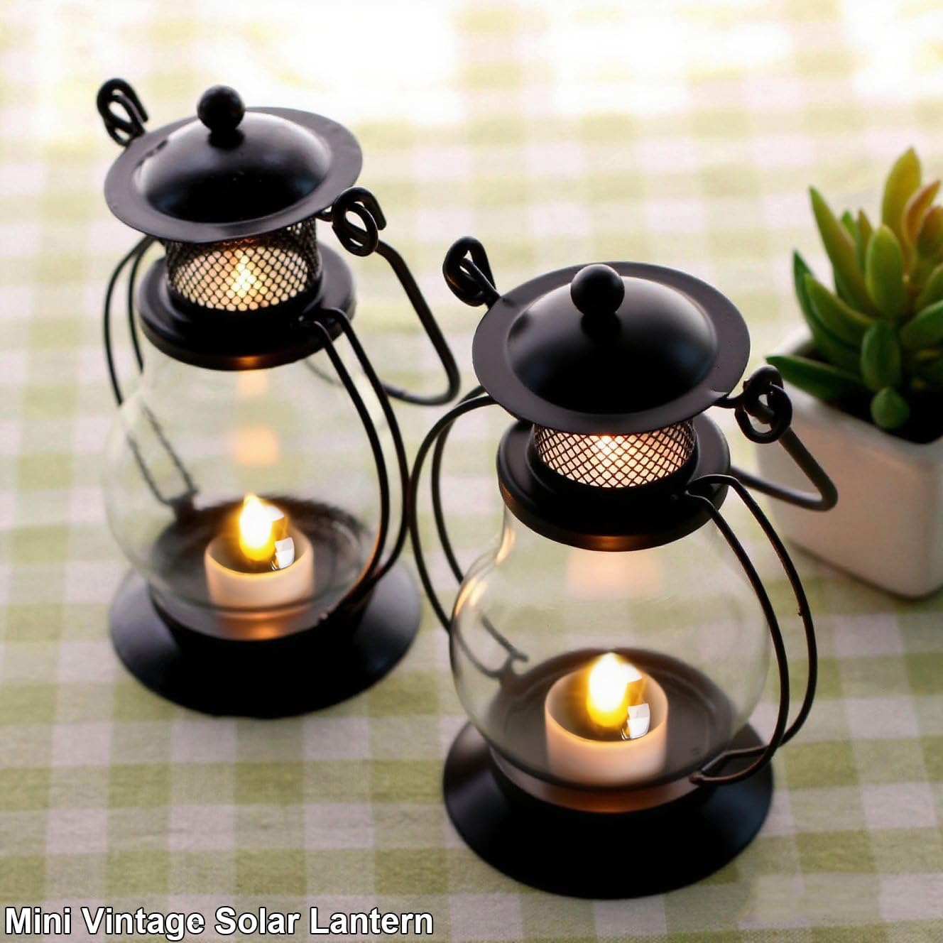 Solar Hanging Lanterns Outdoor Waterproof, Vintage Mini Metal Lantern with Flickering Solar Powered Tea Lights, Perfect Chargeable Solar Lights for Backyard Patio Garden Fence Tree Decoration-4Pack