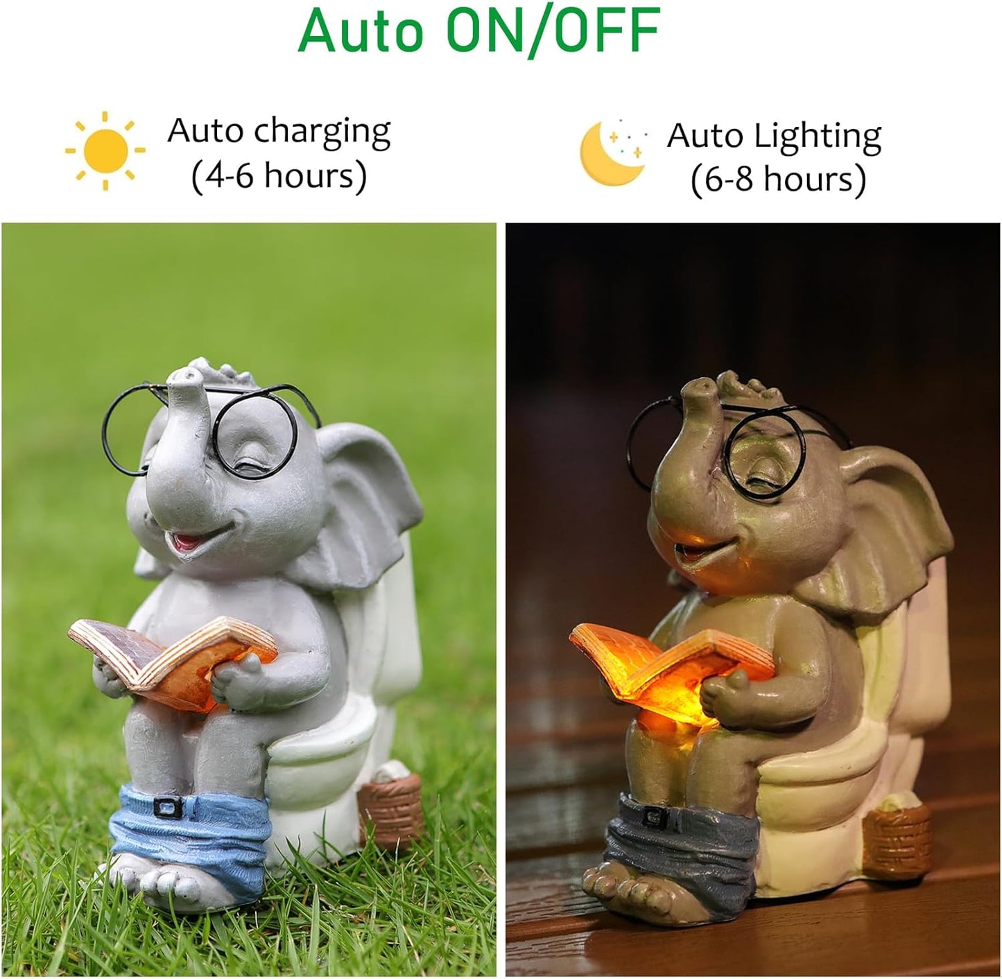 Elephant Statue Solar Outdoor Garden Decor, Funny White Elephant Gifts for Women, Mom, Grandma or Birthdays,Elephant Decor Ornament for Yard Art Balcony Patio Porch Lawn & Home House