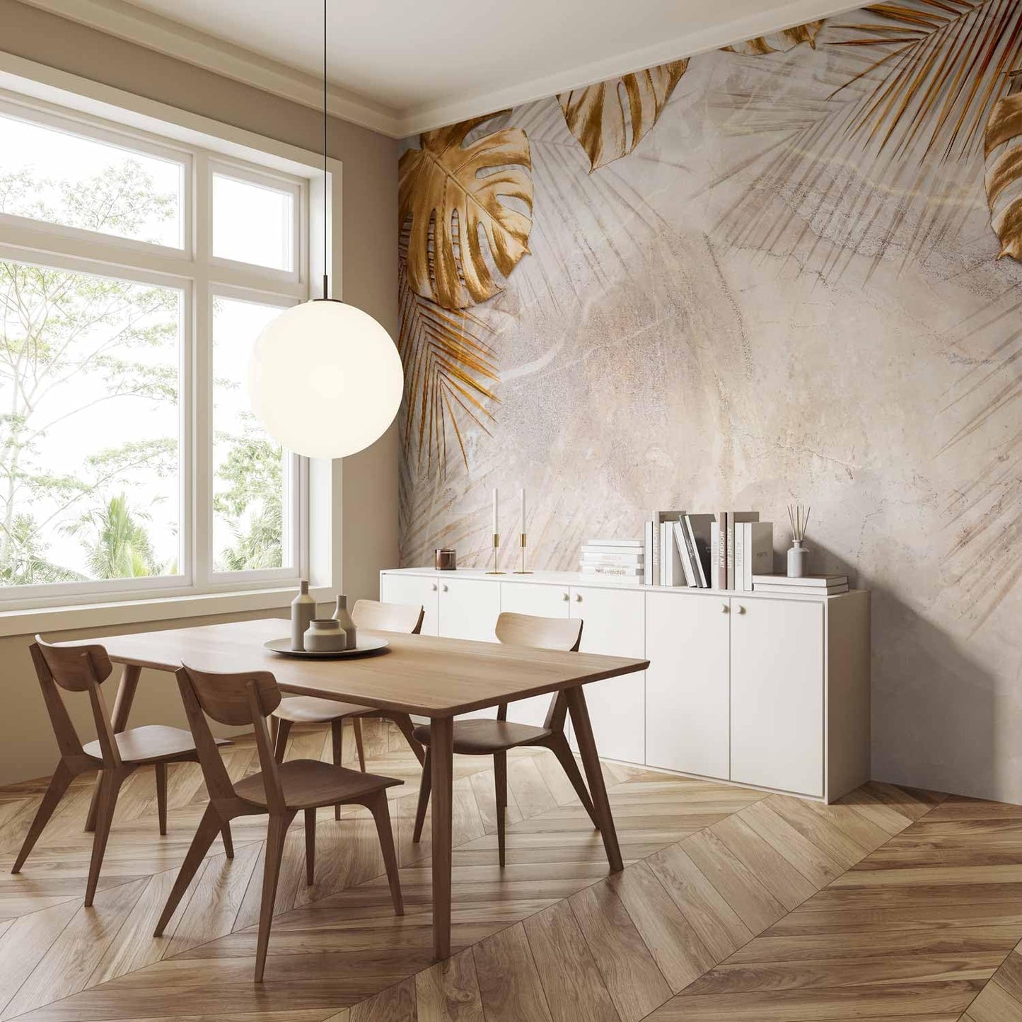 artgeist Wall Mural Tropical Leaves 154x110 in - XXL Peel and Stick Self-Adhesive Wallpaper Removable Large Sticker Foil Wall Decor Print Picture Image Design Monstera Palm Green Leaves b-C-0788-a-a