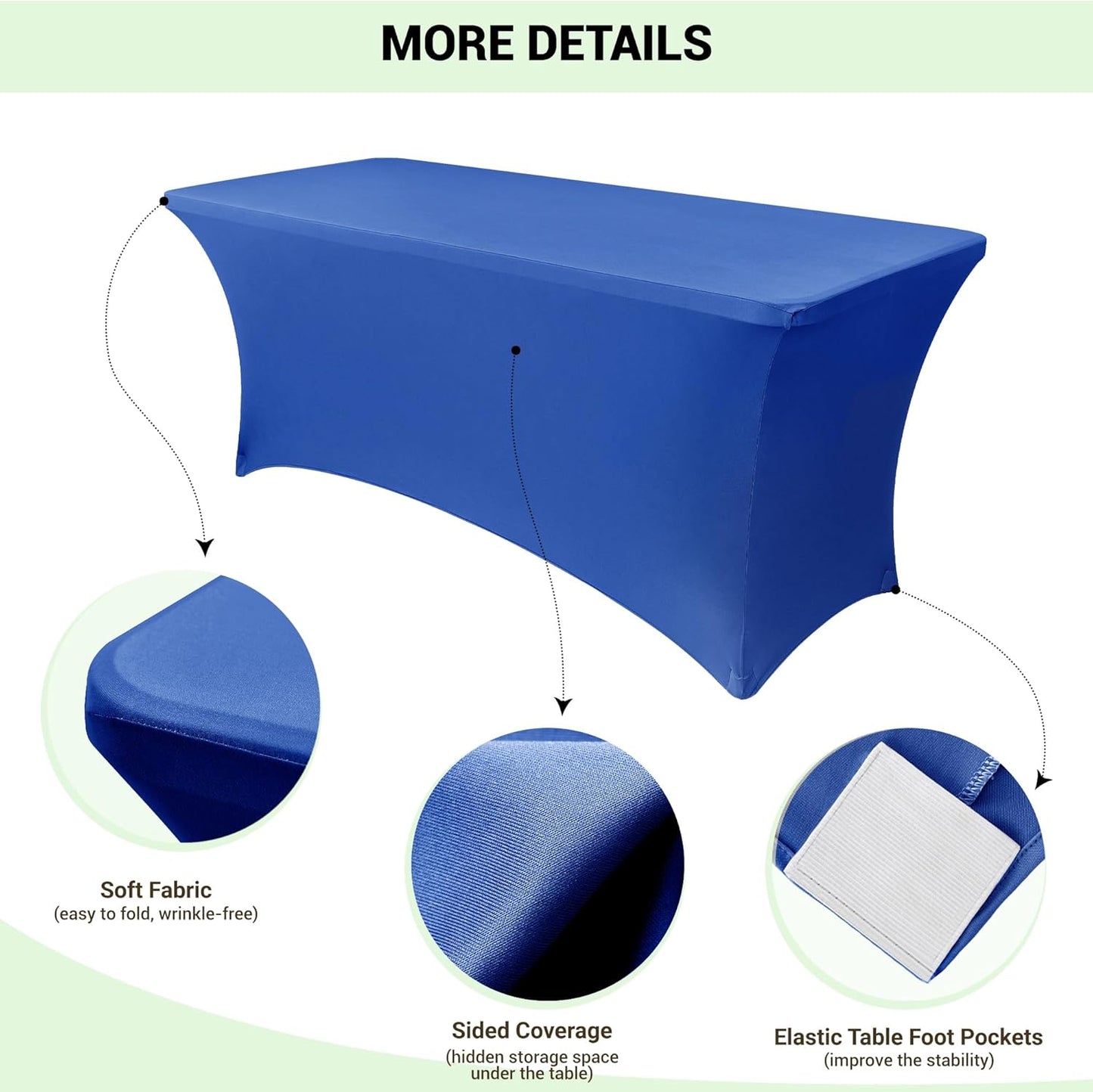 Obstal 6ft Stretch Spandex Table Cover for Standard Folding Tables - 2 Pack Universal Rectangular Fitted Tablecloth Protector for Wedding, Banquet and Party, 72L x 30W x 30H Inches, Royal Blue, 2pc