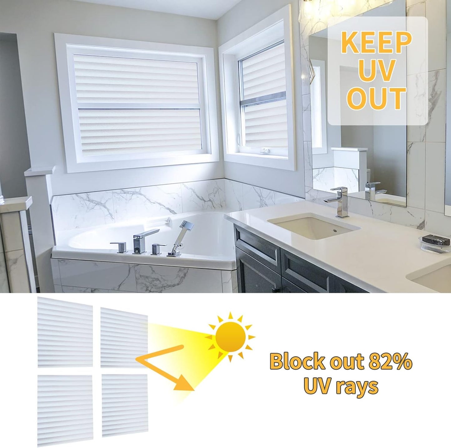 Window Privacy Film with Installation Tools, Blinds Pattern, Static Cling, Anti UV, Heat Control, Ideal for Home Shower Office Glass Door (Blinds Pattern, 23.6X157.4Inch)