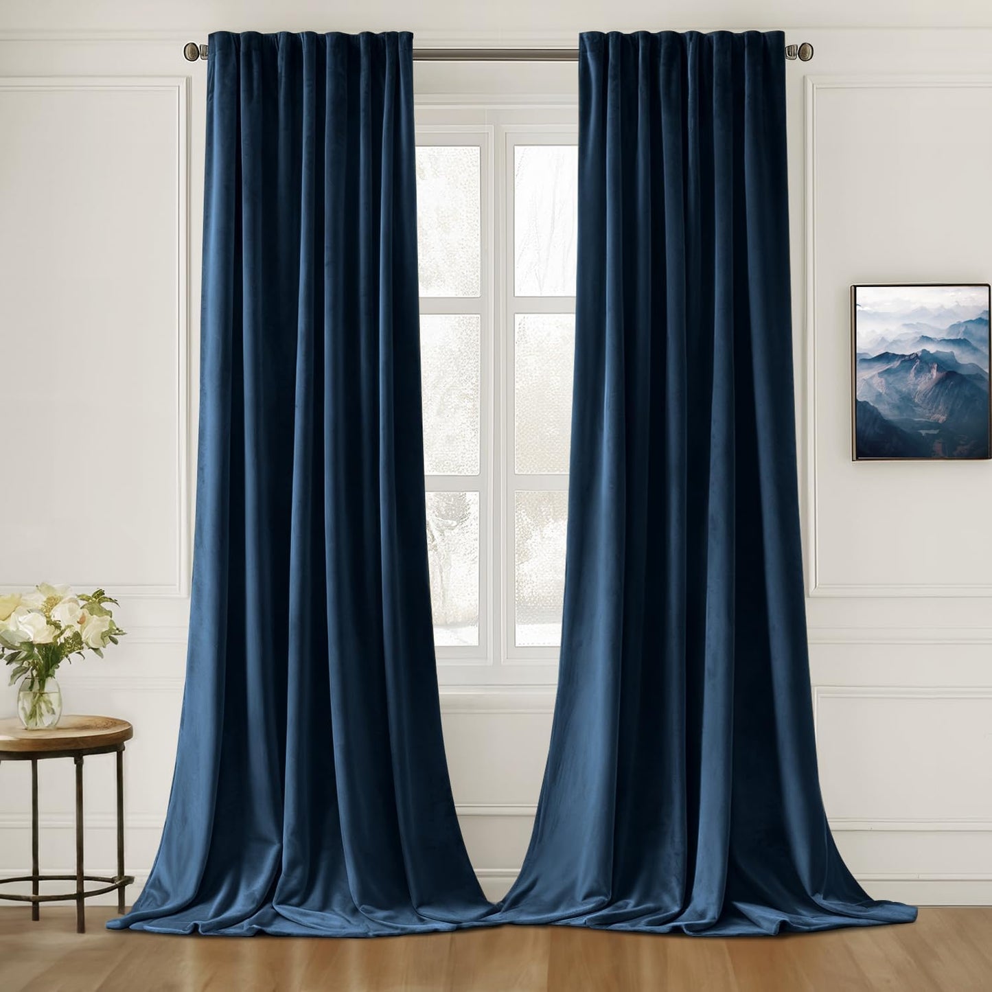 MIULEE Navy Blue Velvet Curtains 84 inches Long 2 Panels - Luxury Pinch Pleated Room Darkening Window Drapes for Bedroom Living Room Thermal Insulated Super Soft Blackout, Back Tab Rod Pocket