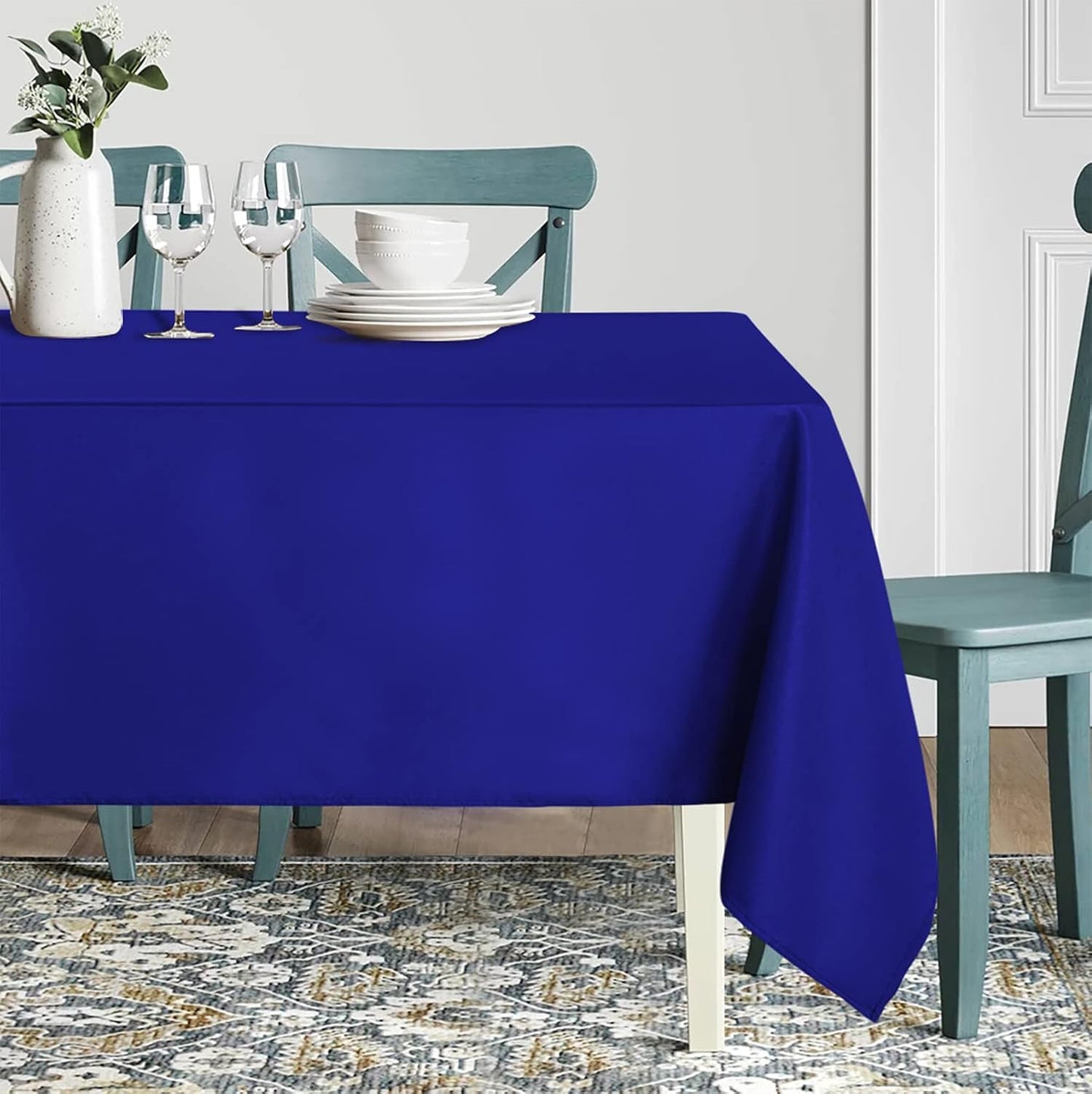 sancua Rectangle Tablecloth - 70 x 120 Inch - Stain and Wrinkle Resistant Washable Polyester Table Cloth, Decorative Fabric Table Cover for Dining Tables, Buffet Parties and Camping, Royal Blue