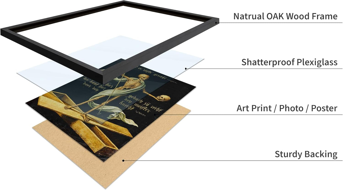 Poster Master Vintage Medieval Poster - Retro Gothic Print - Gift for Artist, Friend - Allegory of Life and Death, Skeleton, Dark, Skull - Wall Decor for Home, Living Room, 16x20 Black Framed