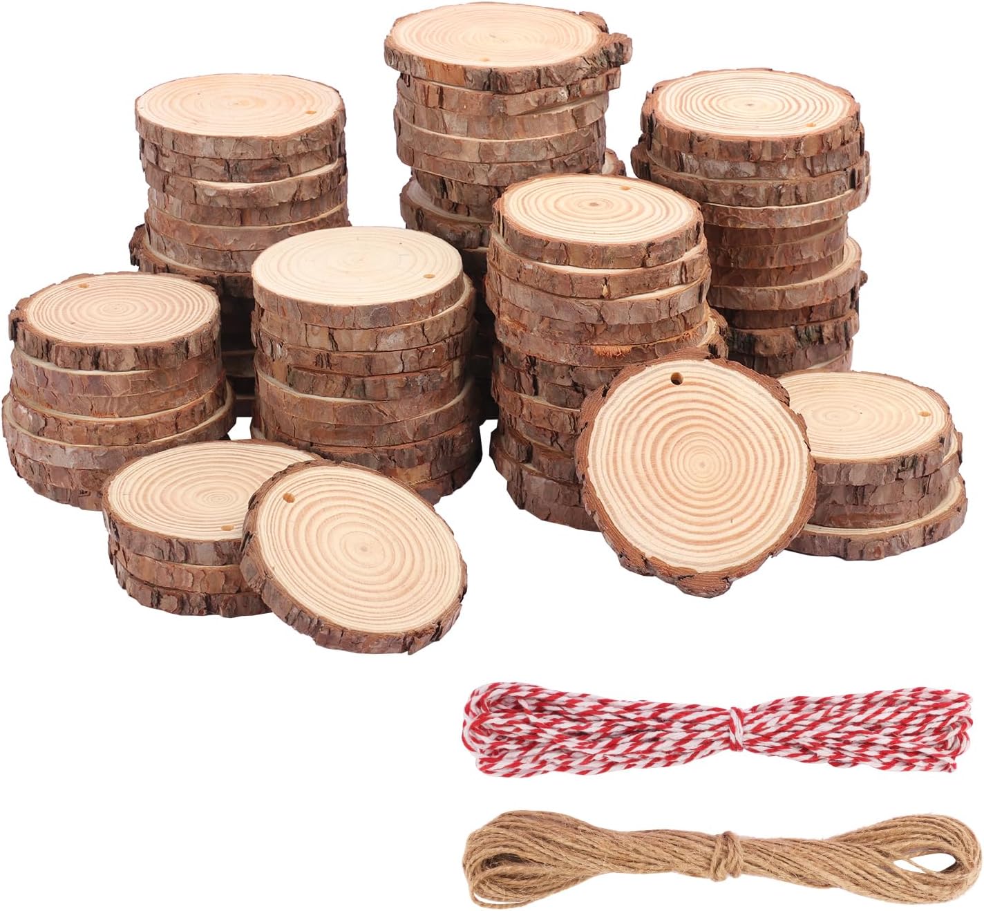 80 PCS 3.2-3.6inch Unfinished Wood Slices, Natural Wood Slices, Predrilled with Hole Wood Slice for DIY Arts Craft Christmas Ornaments