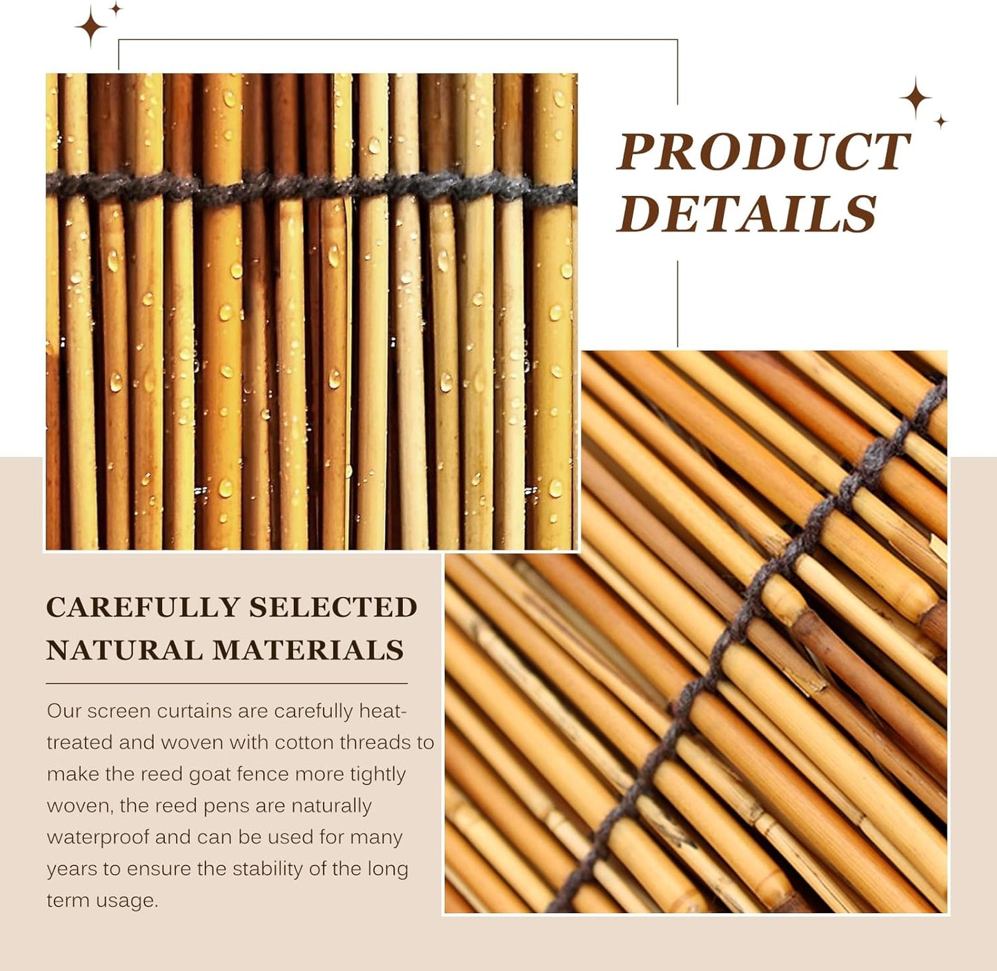 Natural Reed Fencing Rolls: Privacy Bamboo Fence 3/4/5/6ft High Roll Reed Screen, Decorative Bamboo Fencing for Outdoor Balcony Patio Garden Backyard,with Cable Zip Ties(Coffee, 3x10ft)