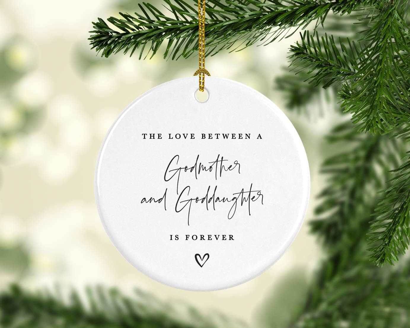 Andaz Press Round Ceramic Porcelain Christmas Tree Ornament Keepsake Collectible Godmother Gift, The Love Between A Godmother and Goddaughter is Forever, 1-Pack Goddaughter Ornament