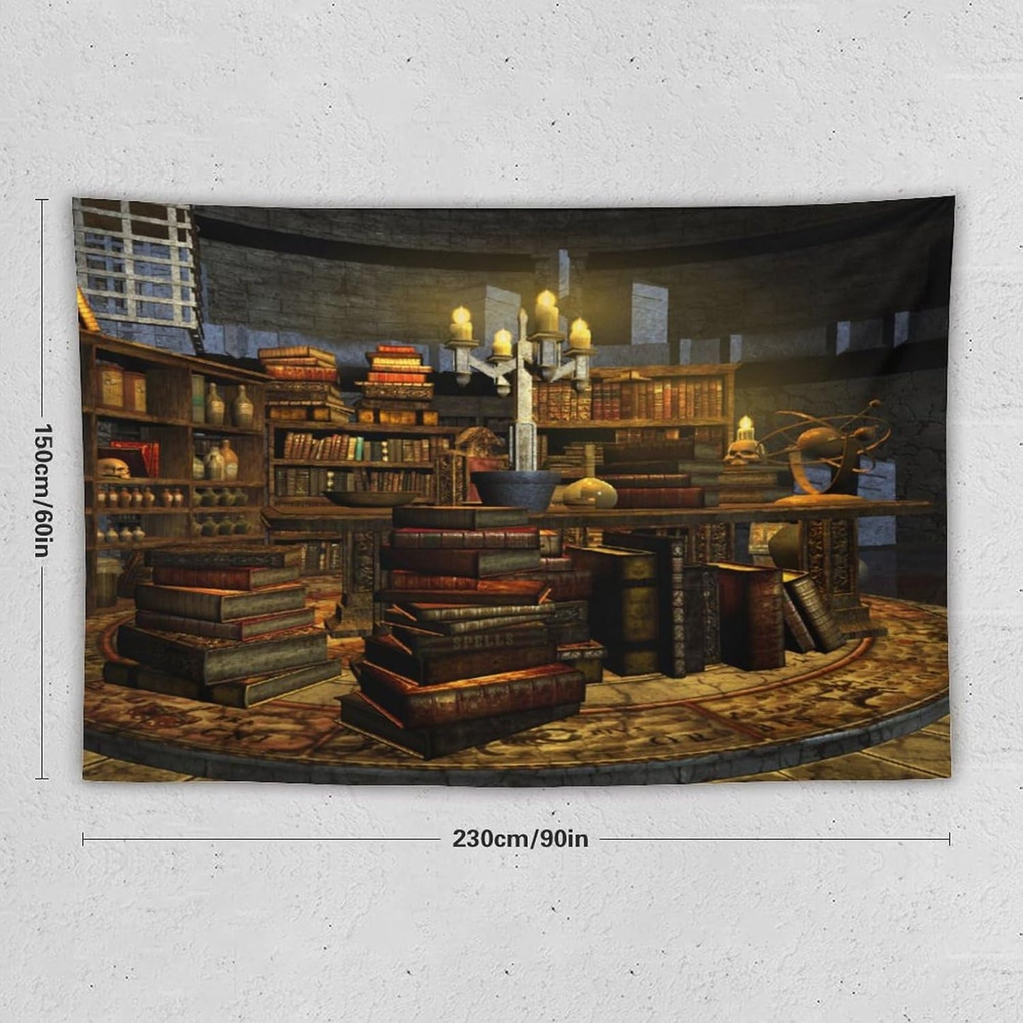 Kurtect Library Tapestry,Vintage Medieval Bookshelf Wooden Bookcase Antique Magic Art Tapestries for Party Beach Picnic Blankets Tablecloths Living Room Wall Deocr, 60x90 in