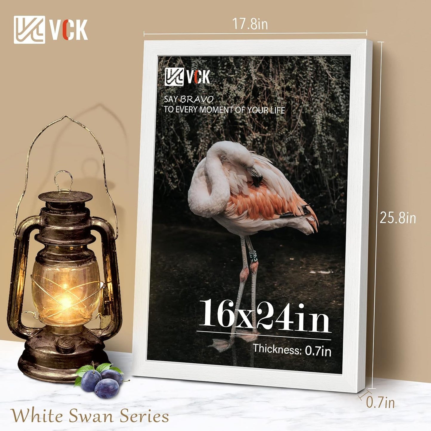 VCK 16x24 Poster Frames Set of 3, White Solid Wood Picture Frame, Textured Exclusive Wall Gallery Frame