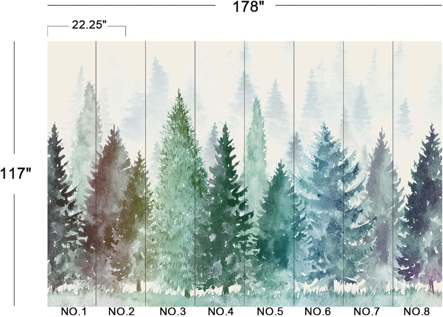 Colorful Watercolor Forests Children's Nursery Wall Mural Wallpaper 178" x 117"