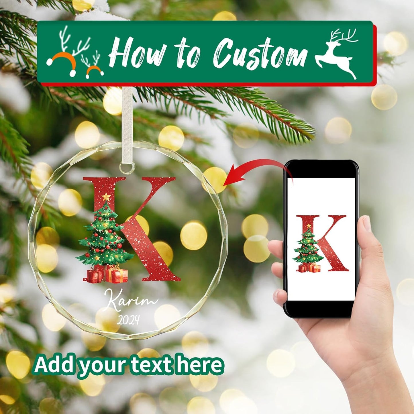 Personalized Christmas Ornaments with Initial Name, Acrylic Custom Monogram Initial A-Z Christmas Ornament 2025 for Kids Family Friends, Customized Letter Name Ornaments for Christmas Tree Decorations