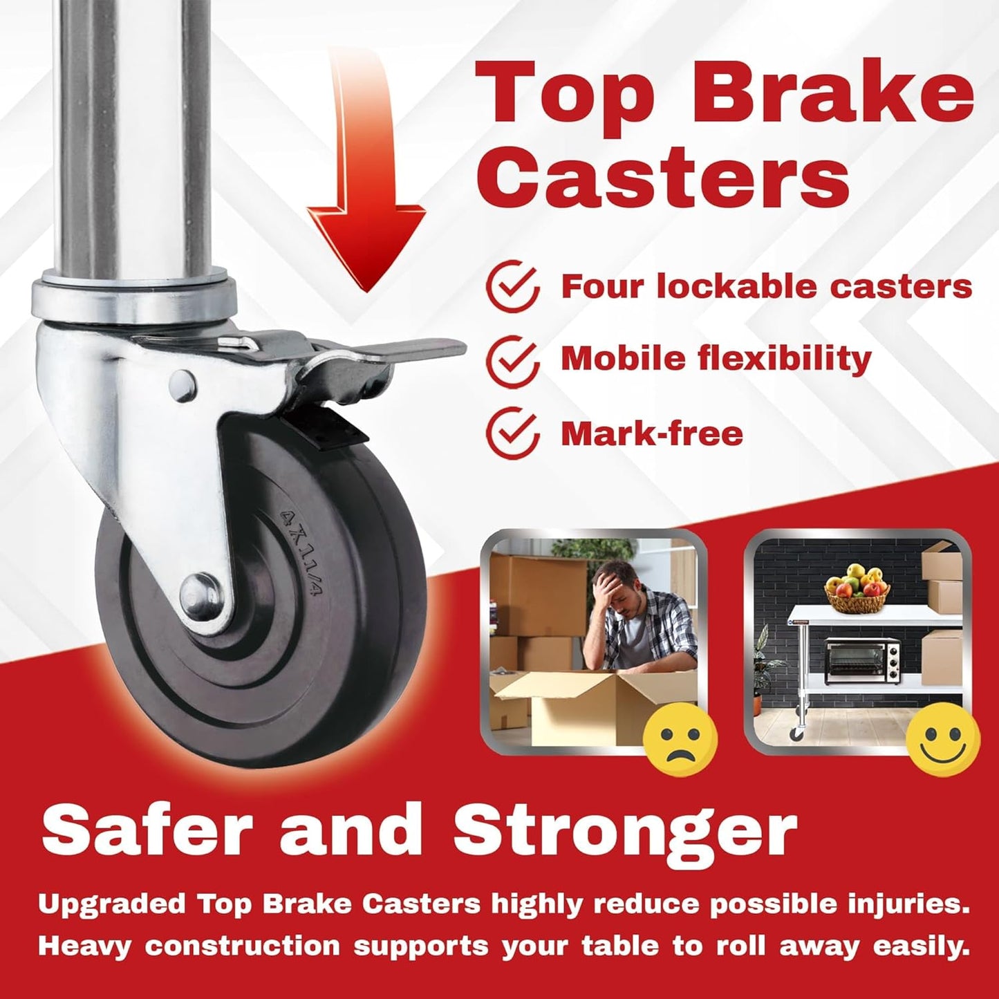 DuraSteel Stainless Steel Work Table 24" x 48" x 34" Height w/ 4 Caster Wheels - Food Prep Commercial Grade Worktable - NSF Certified - Good for Restaurant, Business, Warehouse, Home, Kitchen, Garage