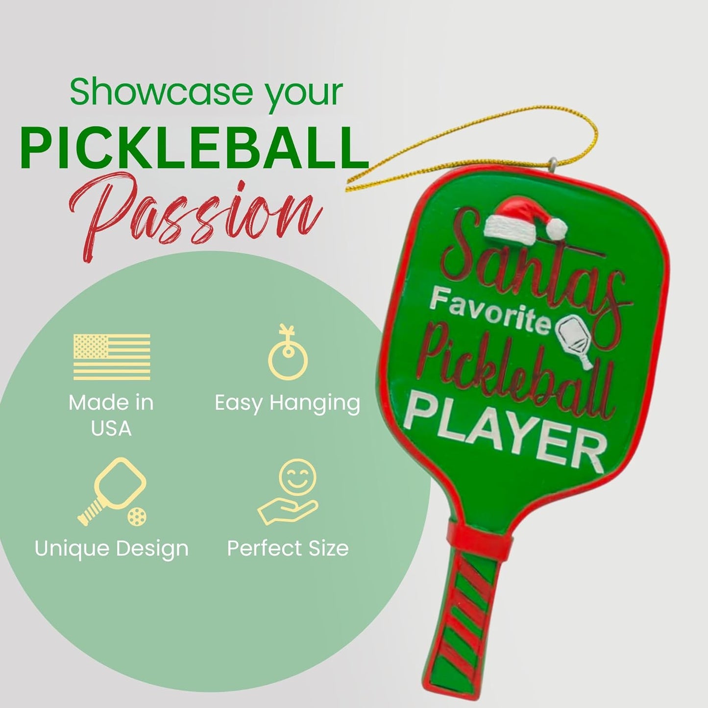 Santa’s Favorite Pickleball Player Christmas Ornament – Holiday Pickleball Paddle Tree Decoration – Funny Gift for Pickleball Lovers, Players & Coaches – Resin Ornament with Gift-Ready String