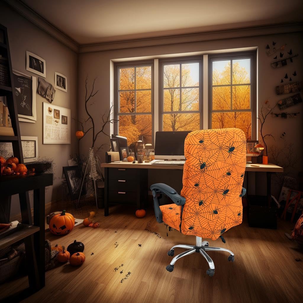 Halloween Office Chair CoversHorror Bloody Handprints Footprints on White Horror Theme Print Stretchable Slipcover for Modern Simplism Style High Back Boss Chair(No Chair) (Halloween07, L)…