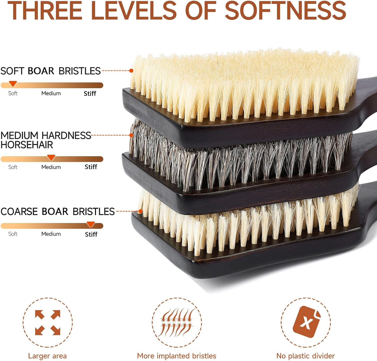 Back Scrubber Shower Brush,Dry Brushing Body Brush with 17.7 Inch Curved Long Handle, Natural Bristles for Lymphatic Drainage, Soft & Stiff Bristles Available (Medium-Soft Horsehair)