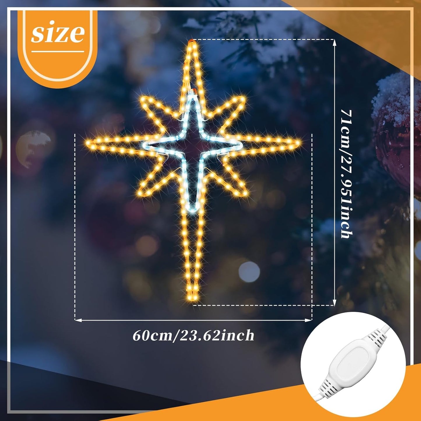 28" Christmas Star of Bethlehem LED Star Hanging Lights Nativity Holy Family Light for Door Window Porch Wall Decoration Plug Operated Lighted Hanging Tree Topper(White, Warm Light)