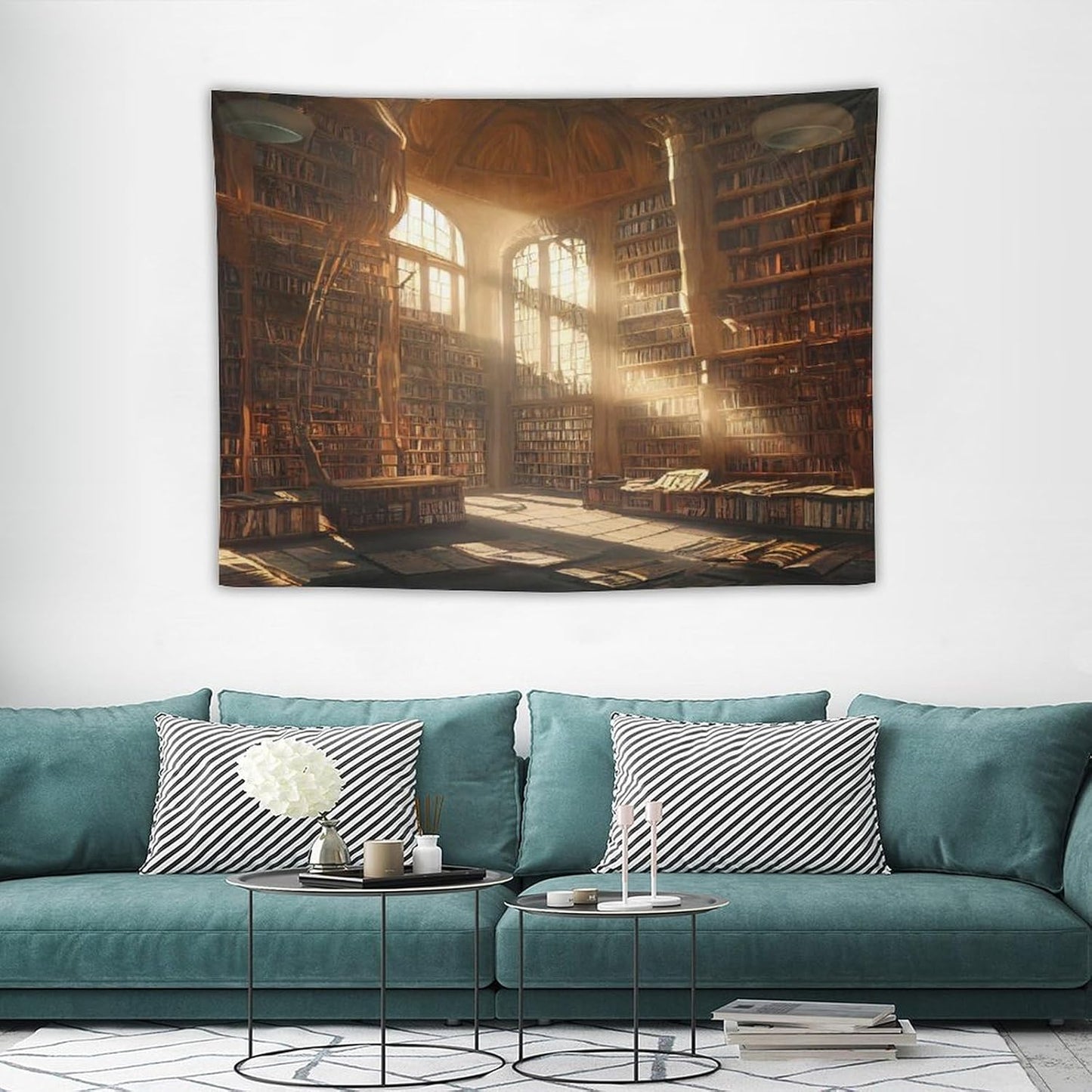 Kurtect Retro Bookshelf Tapestry,Medieval Mid Century Library Building Pattern Print Tapestries for Party Beach Picnic Blankets Tablecloths Living Room Wall Deocr, 30x40 in