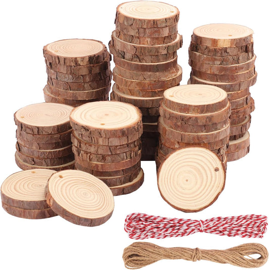 70 PCS 3 Inch Unfinished Wood Slices Hole Wood, Natural Wood Slices, Predrilled with Hole Wood Slice for DIY Arts Craft Christmas Ornaments by GNIEMCKIN