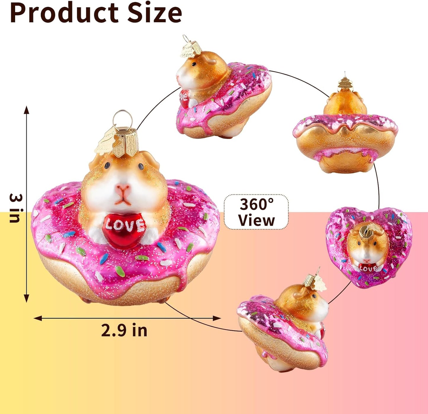 Christmas Tree Ornaments,Hand-Blown Glass Ornaments,Guinea Pig Collection Figurine Hanging Ornaments, Donut Pendant Ornament,Christmas Decorations for Xmas Tree Holiday Party Home Gifts