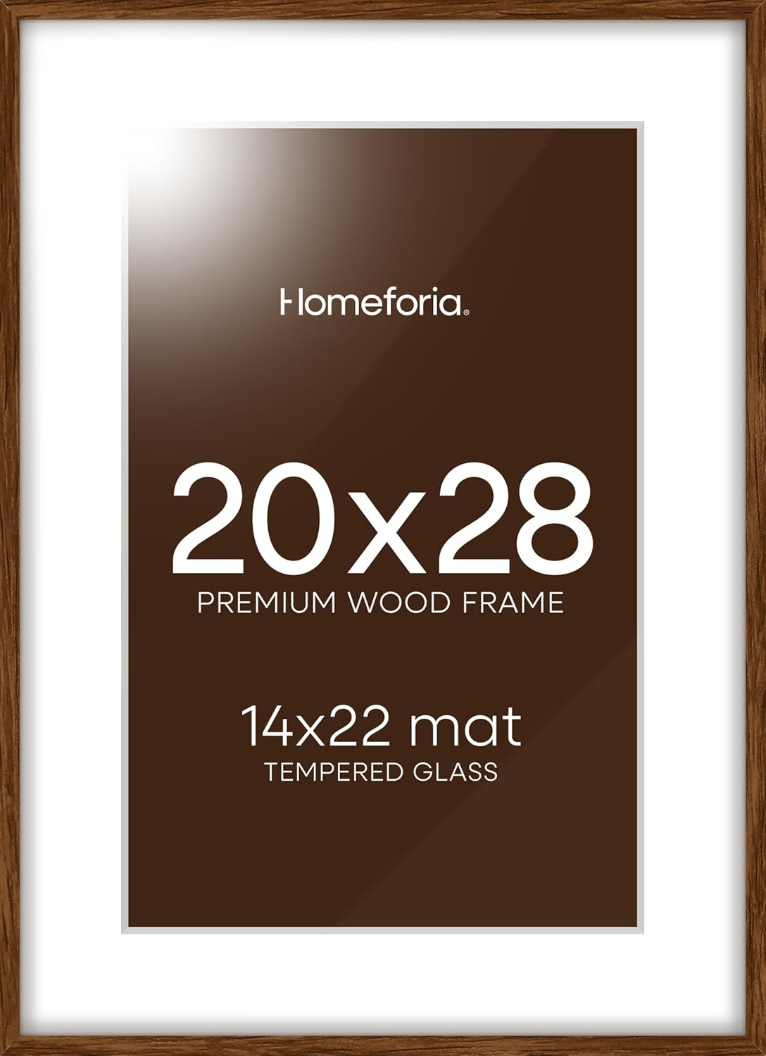 Homeforia 20x28 Picture Frame Brown, High End Dark Oak 20x28 Walnut Wooden Poster Frames with Mat 14x22, 20 x 28 Wood Frame Matted to 14 by 22, 28x20 Hanging Frames, Tempered Glass, Wall Kit, Set of 1