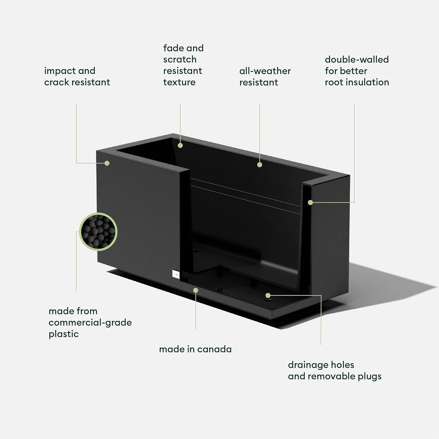 Veradek Block Series Long Box Planter - Large Rectangular Planter for Indoor or Outdoor Patio/Porch | Durable All-Weather Use with Drainage Holes | Modern Décor for Tall Plants, Flowers or Shrubs