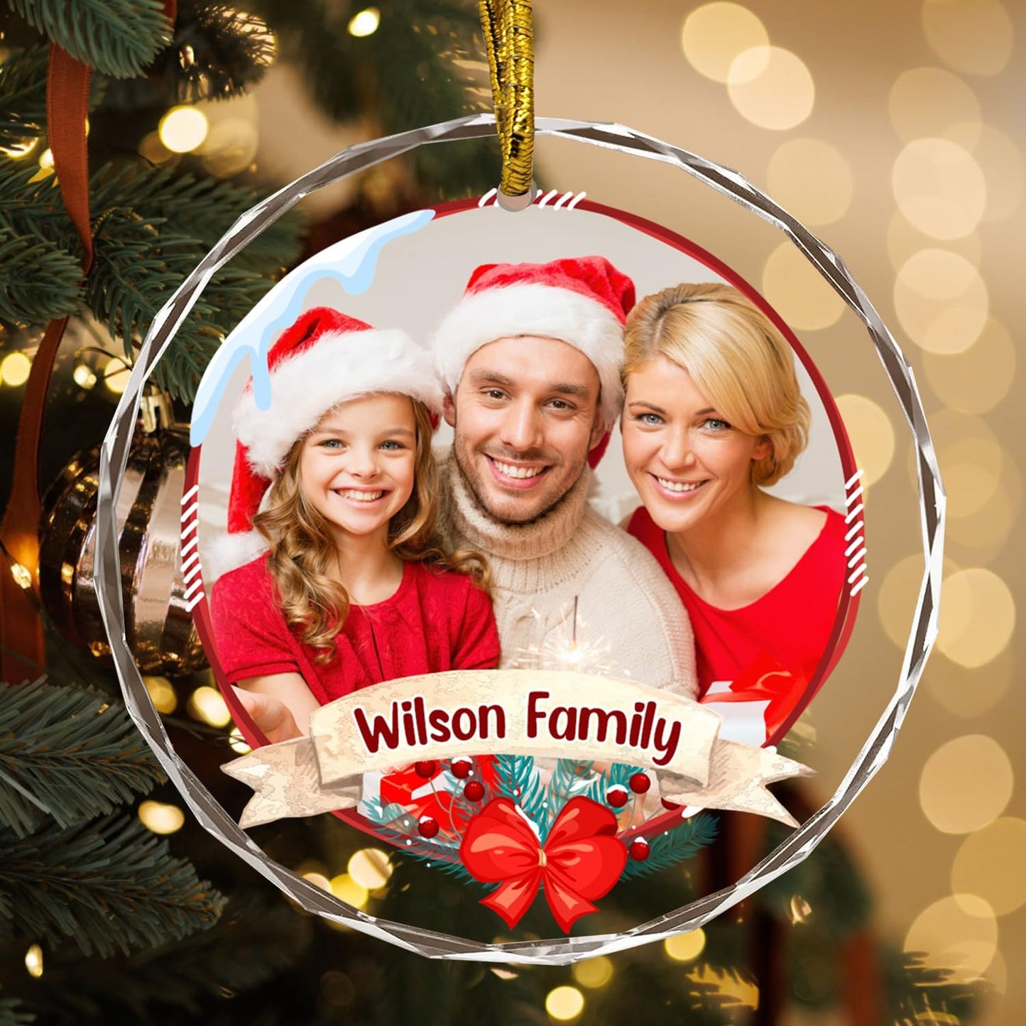 Christmas Hanging Decor, Personalized Crystal Photo Ornaments, Custom Ornaments for Family/Child, Decorative Hanging Pendant, Design Your Own Picture, Gifts for Mom/Dad