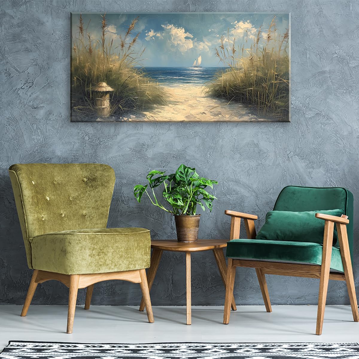 LASMOND Beautiful White Sandy Beach by Seaside Landscape Wall Art Decor Artwork for Bedroom Living Room (20x40 Inches)