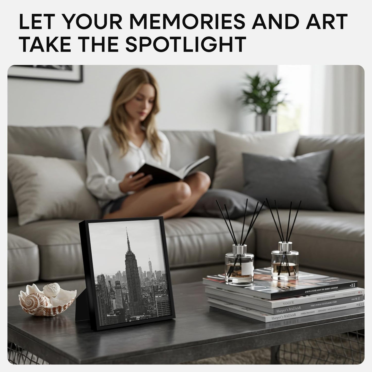 Homeforia Black Picture Frame 8.5 x 11, High End Metal 8.5x11 Poster Frames with Mat 6x8 Photo, 8.5 x 11 Frame Matted to 6 by 8 Art, 8.5by11 Wall or Tabletop Frames, Tempered Glass, Wall Kit, Set of 1