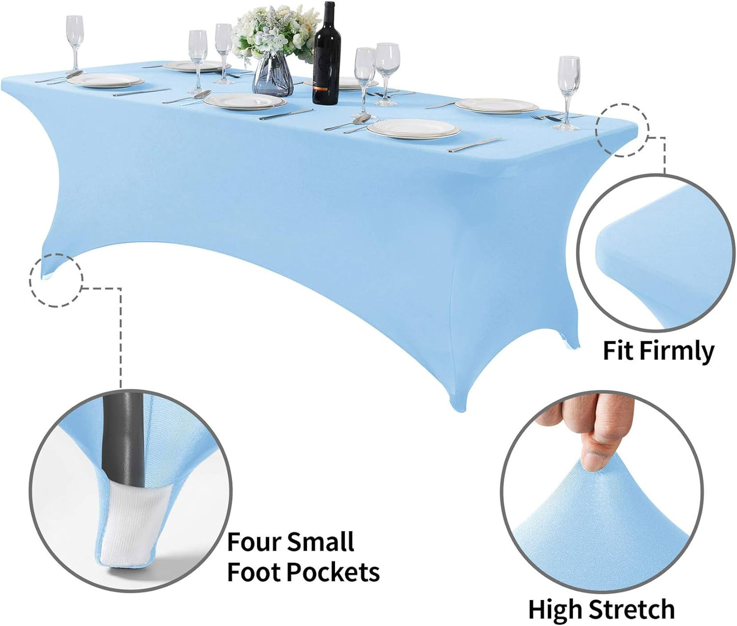 Spandex Table Cover for 8FT or 4ft or 6ft Table Universal Fitted Stretch Tablecloth for Party, Banquet, Wedding and Events-Blue Mist