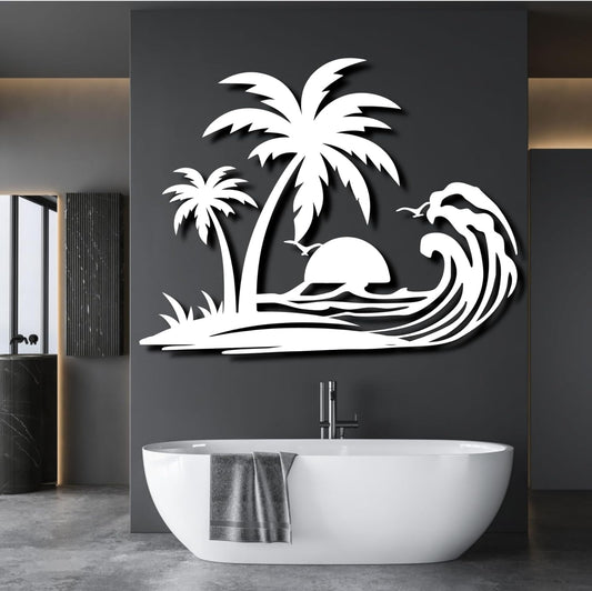Palm Tree Metal Wall Decor,Palm Tree Metal Wall Art,Metal Palm Tree,Metal Palm Tree Wall Decor,Tropical Metal Wall Art,Beach Wall Decort,Metal Wall Decor (style 1,white,24 L" x 19 W" / 60 x 47 cm)