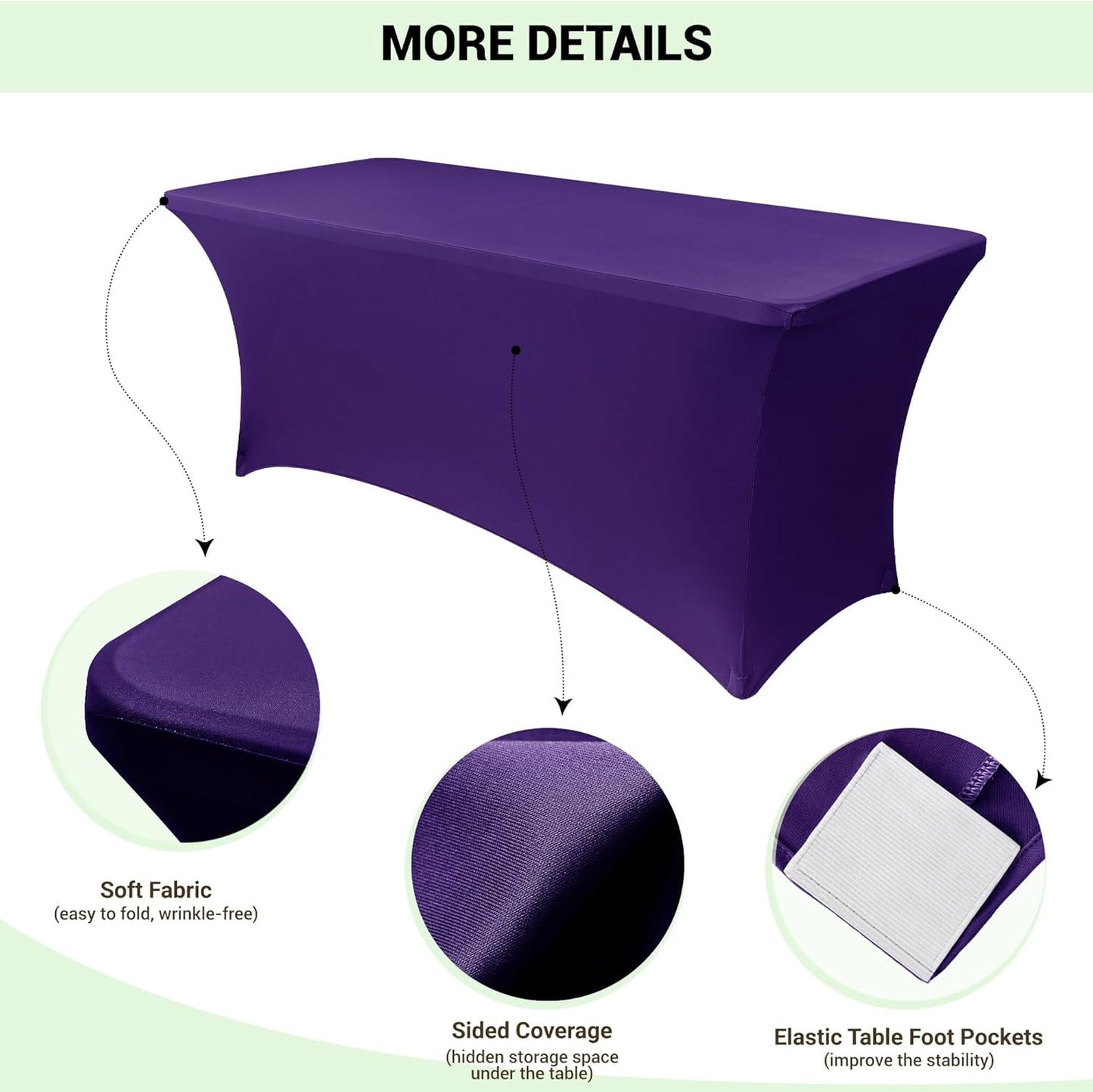 Obstal 8Ft Stretch Spandex Table Cover for Standard Folding Tables - 2 Pack Universal Rectangular Fitted Tablecloth for Party, Banquet, Events, Trade Show (Dark Purple, 96L x 30W x 30H Inches)