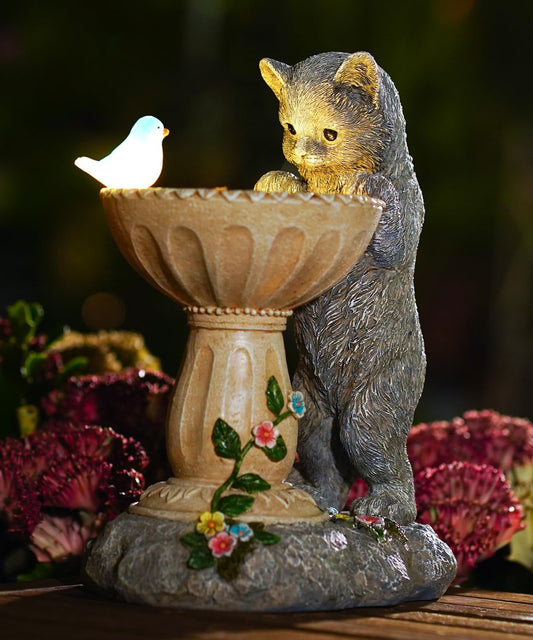 Nacome Solar Cat Birdbath Garden Decor: Outdoor Statues Ornaments for Outside Decorations Yard Art Lawn Porch Patio Balcony - Birthday Gifts Choice for Mom Grandma Women Lover