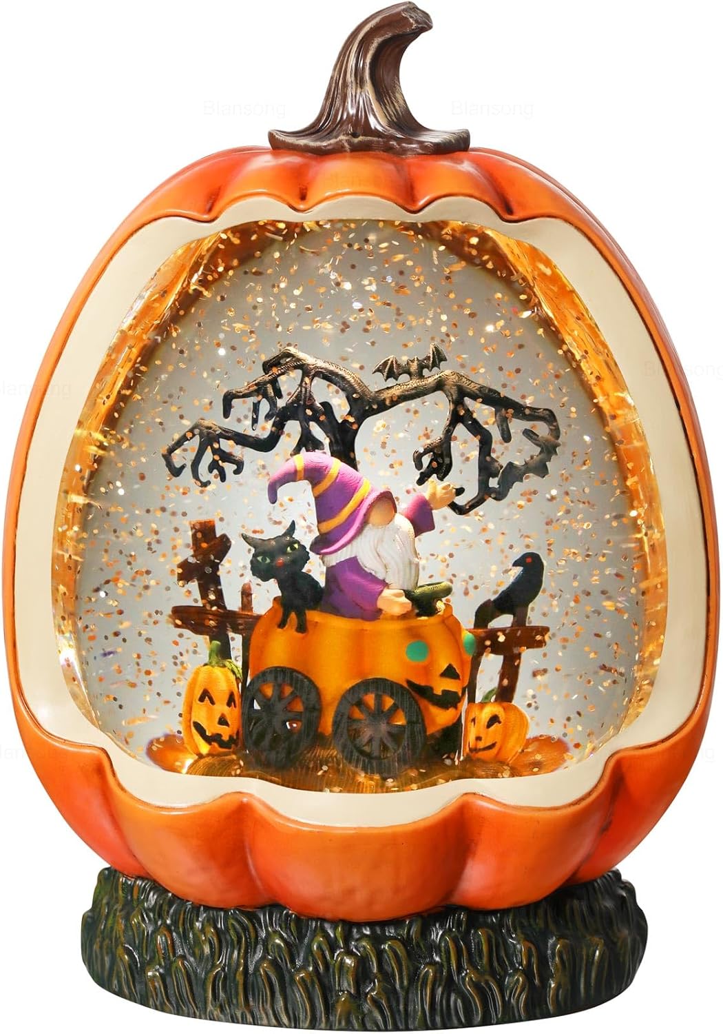 Halloween Snow Globe Pumpkin Halloween Decorations Indoor Gnome Black Cat Bat Swirling Glitter Timer