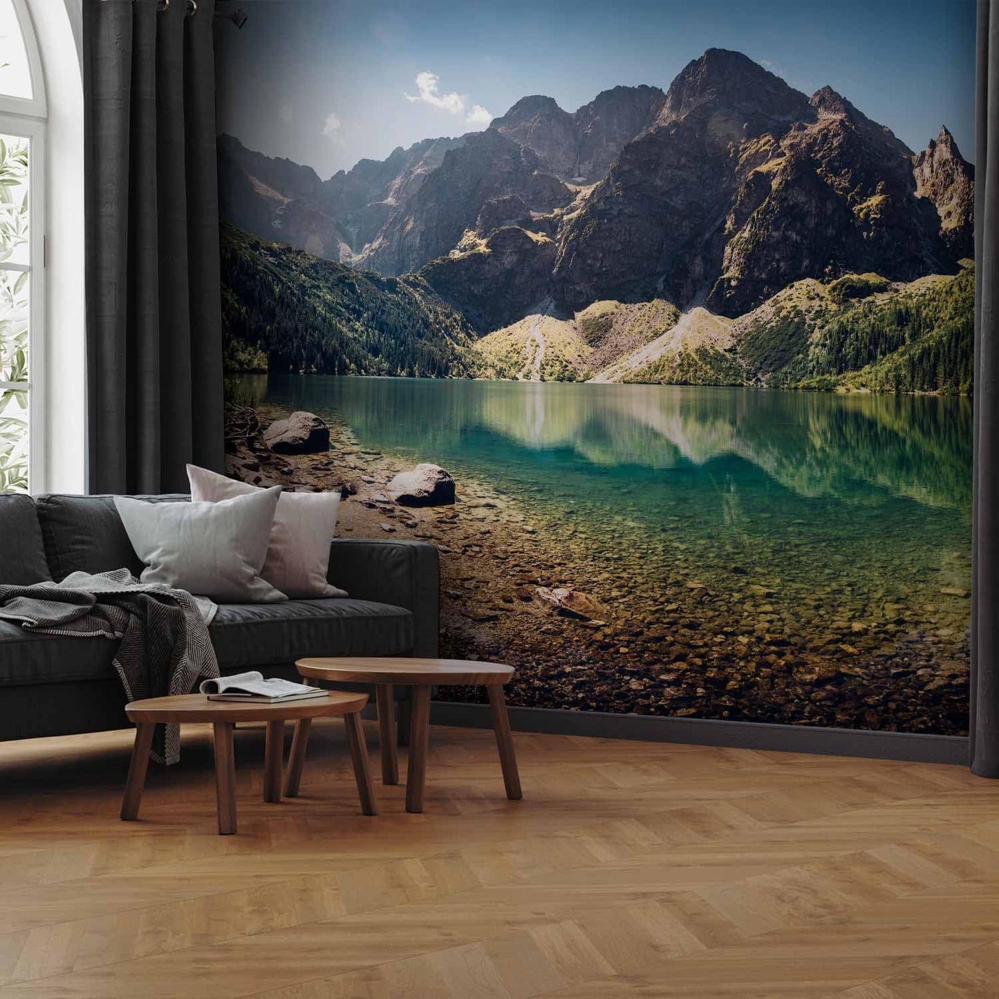 artgeist Wall Mural Landscape 216x98 in - XXL Non-Woven Corner Wallpaper Fleece Angle Wall Decor Photo Print Picture Image Design Modern Lake Mountains Forest c-B-0470-a-a