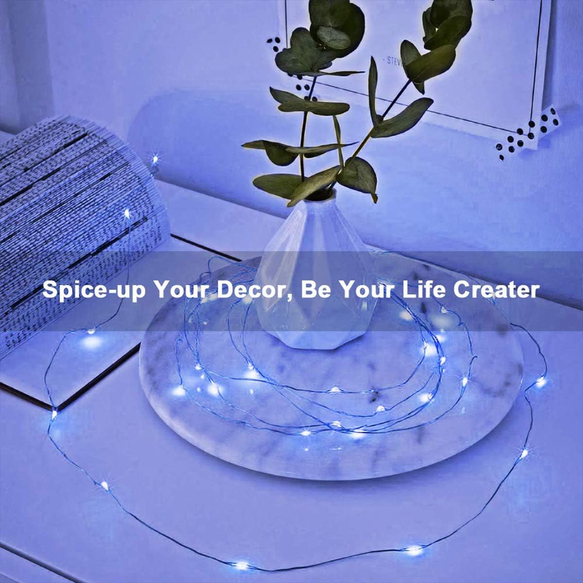 Led Fairy Lights Battery Operated, 2 Packs Mini Battery Powered Copper Wire Starry Fairy Lights for Bedroom, Christmas, Parties, Wedding, Centerpiece, Decoration (5m/16ft Blue)