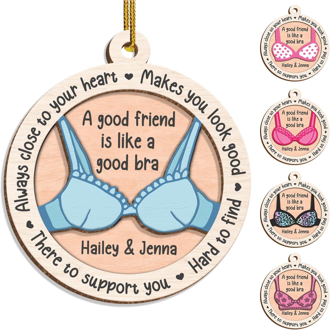 Personalized Best Friends Christmas Tree Ornament - 2 Layered Wooden Design, Custom Keepsake for Friends
