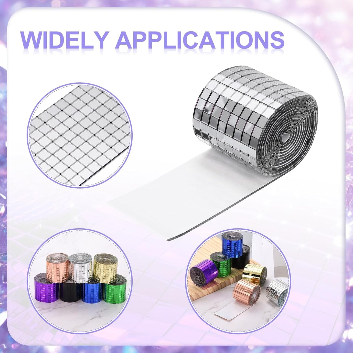 MECCANIXITY Self Adhesive Glass Mirror Mosaic Tiles 3200 Pcs 5 x 5 mm Disco Tiles for Craft Decoration Glass Mirror Disco Ball Silver 2 Pcs