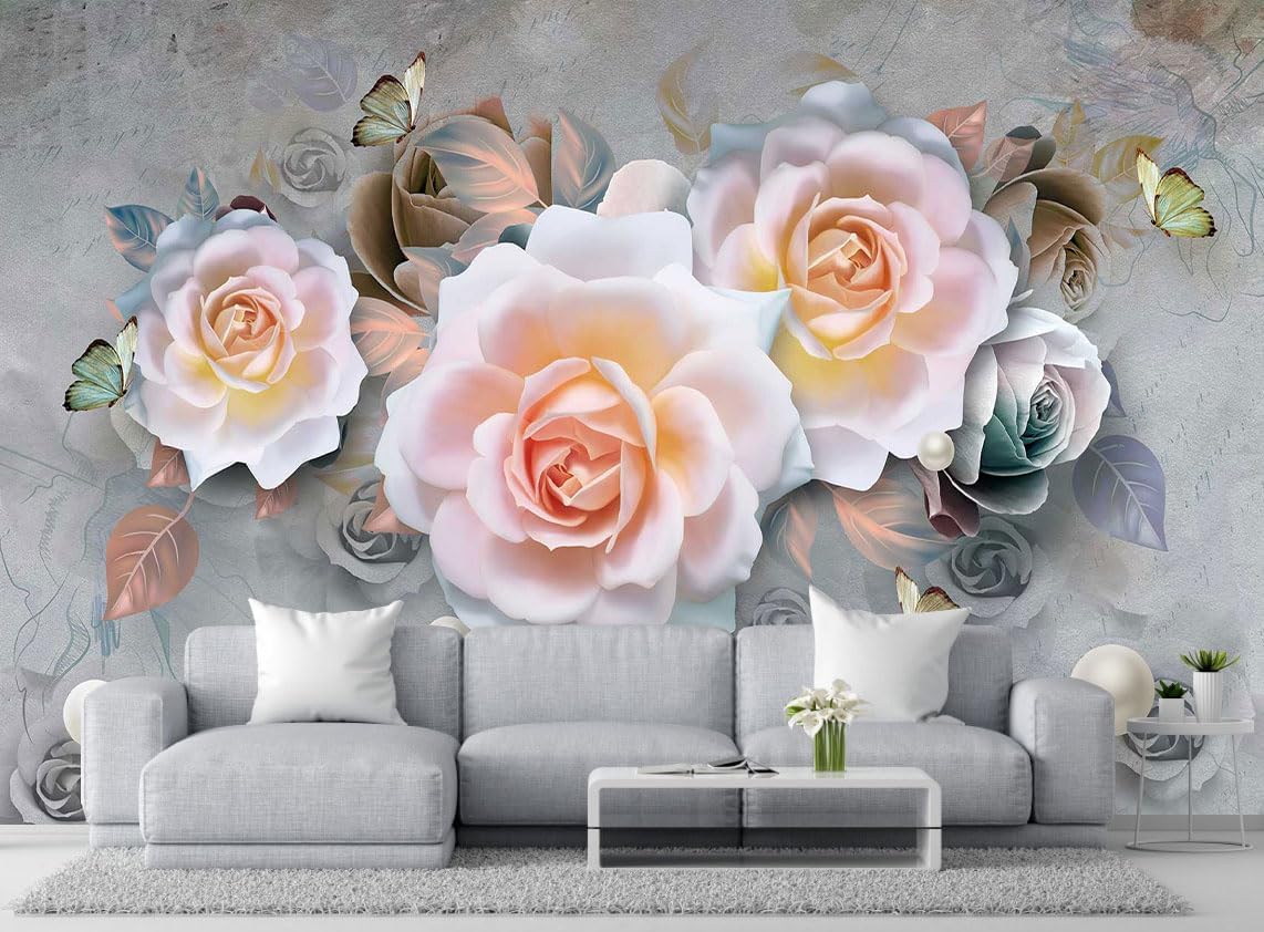 Modern Minimalist Fashion Wallpaper Flowers and Pearls Mural for Bedroom and Living Room Background Wall(Non-self-Adhesive)