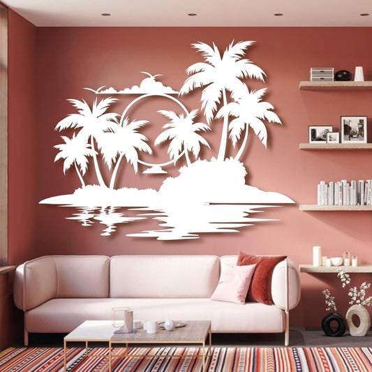 Palm Tree Metal Wall Decor,Palm Tree Metal Wall Art,Metal Palm Tree,Metal Palm Tree Wall Decor,Tropical Metal Wall Art,Beach Wall Decort,Metal Wall Decor (style 2,white,19 L" x 14 W" / 47 x 37 cm)