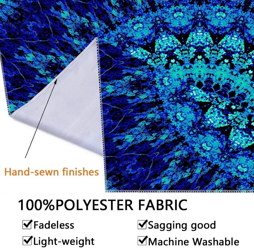 PSYHILAR Blacklight Mandala Tapestry for Bedroom, Black Light Posters for Adults and Teens, Neon UV Reactive Aesthetic Bohemian Wall Art Decor (60 x 50 Inches)